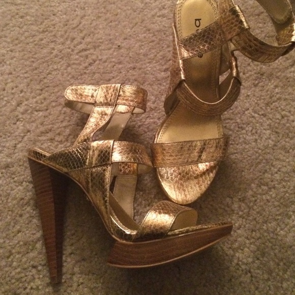 bebe Gold Strappy Heels - Picture 1 of 4